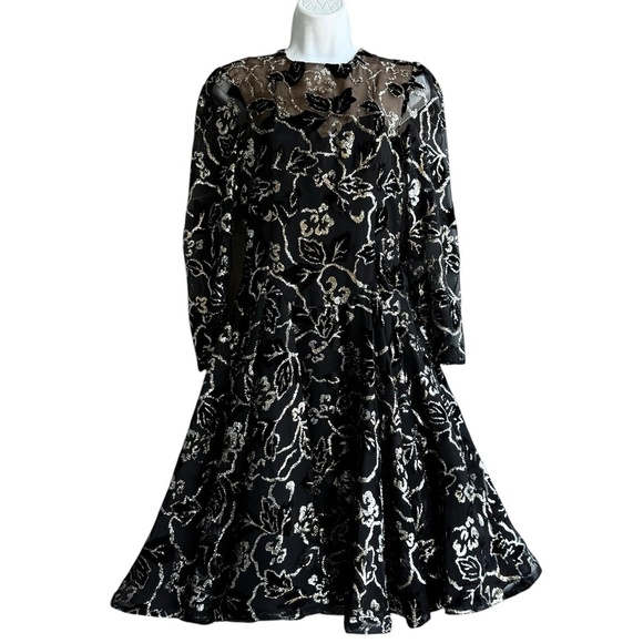 Vintage RICHILENE Lurex Velour Floral Dress Size XS Black & Gold Cocktail Party - Picture 2 of 5